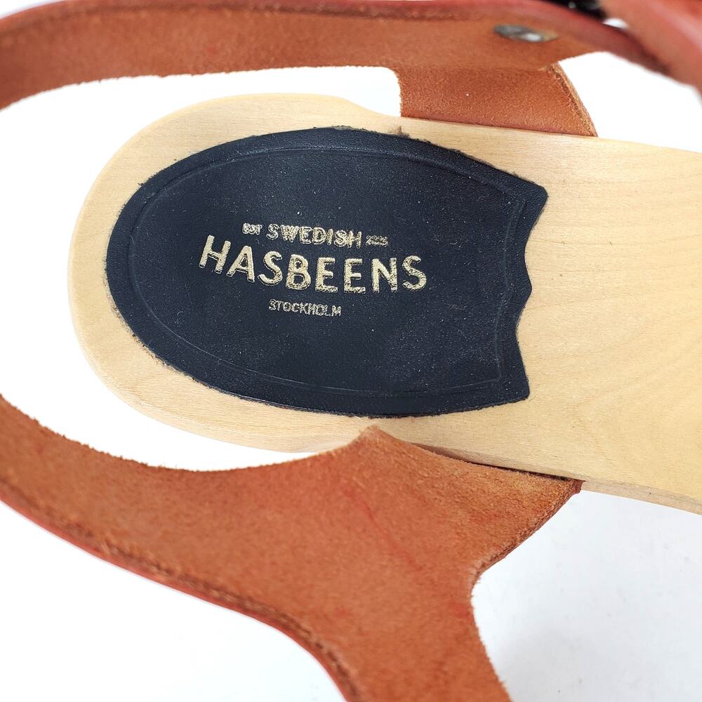 Swedish Hasbeens Magdalena Wooden Platform Clog Heel Sandals Red Leather Size 38 - Picture 9 of 11